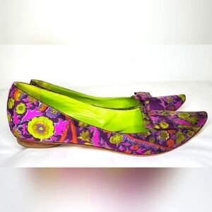 ETRO-size39 1/2-flat shoes-Leather/fabric- Lilac multi paisley print-bow accent